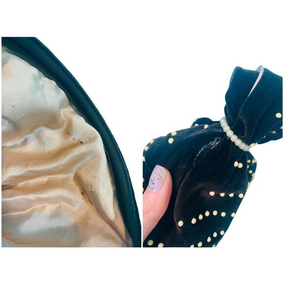 Vintage 1940s Snood Hat Brown Velvet Beaded Ponytail Headband - Picture 10 of 10